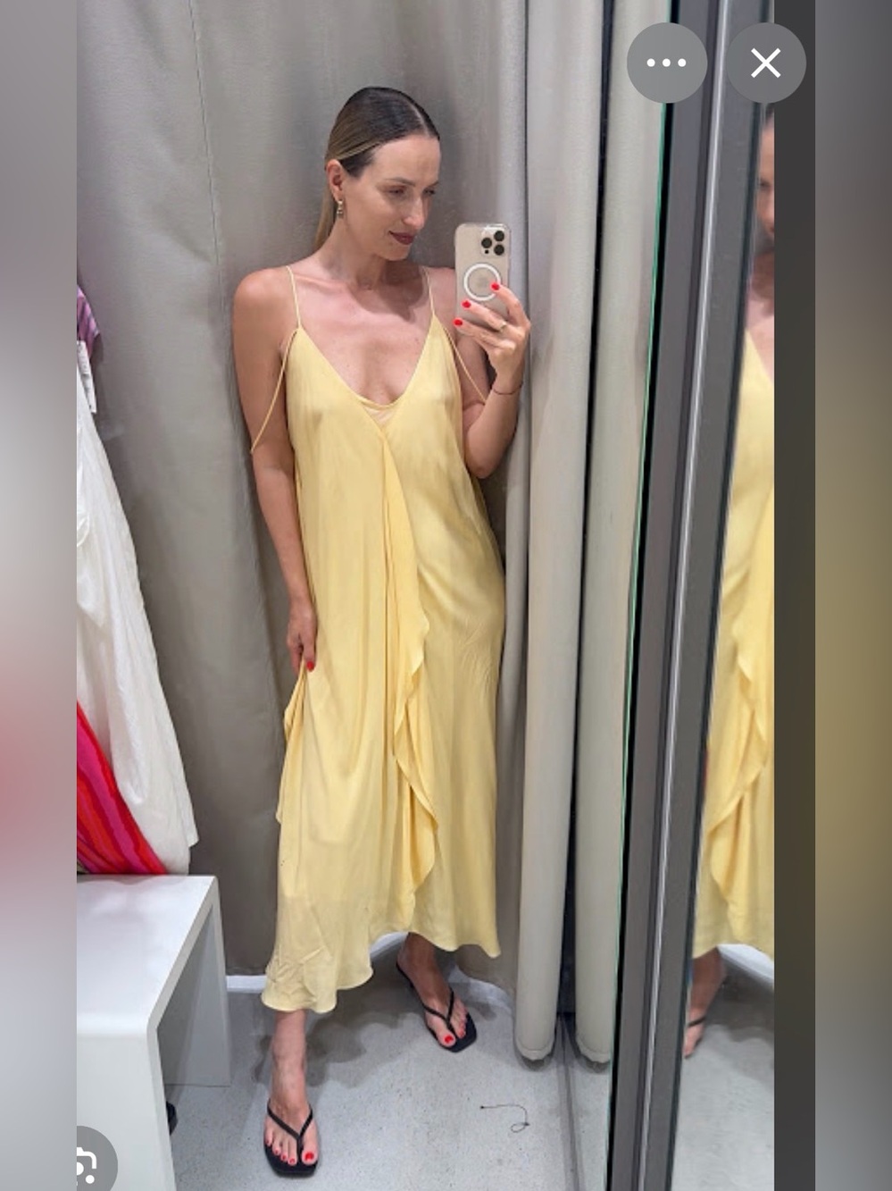 🔥🔥Zara Yellow Slip Midi Dress with Draped Front